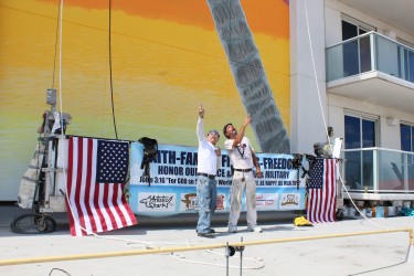 Chris & Steve pointing at the Crane in the Sky.